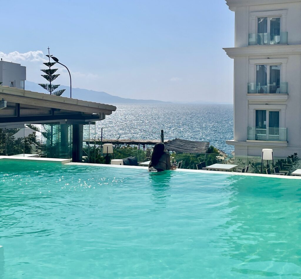 Rita at the pool at Hotel Agimi in Saranda
